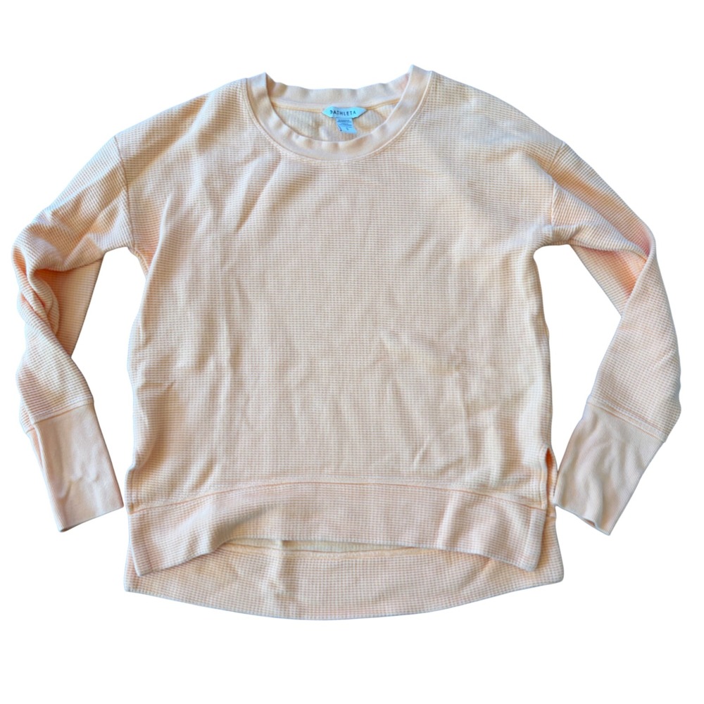 Athleta Women's Peach Orange Waffle Knit Thermal Pullover Sweatshirt Size Small - Picture 4 of 11
